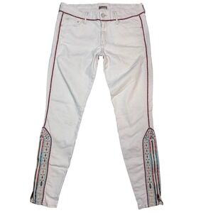 MOTHER The Looker Ankle Zip Barefoot Princess Jeans White Embroidered‎ Size 30